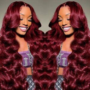 New In Bag! 28-inch Burgundy Human Hair Lace Front Wig